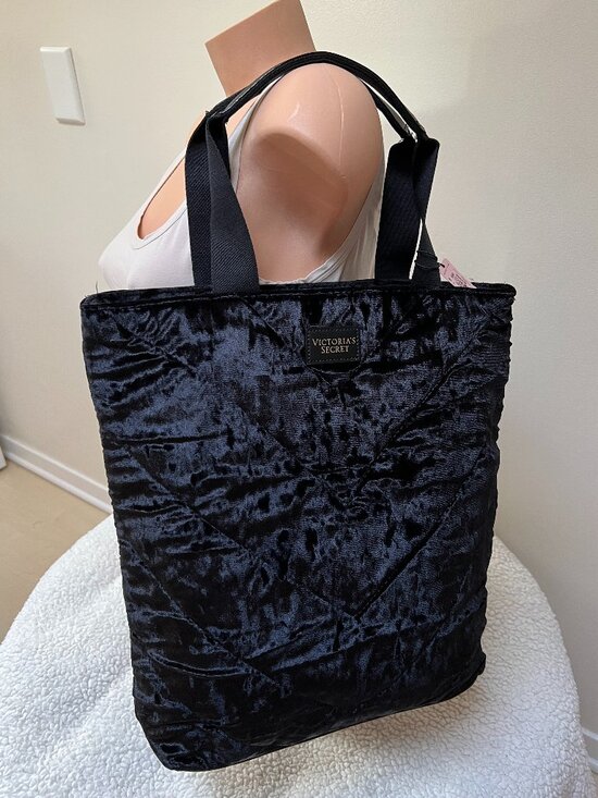 Victoria's Secret Handbags - Victoria’s Secret Large Velvet Tote Bag, Black New NWT